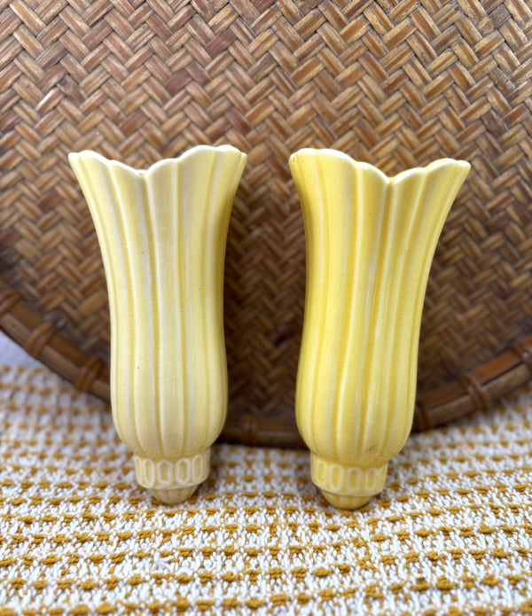Pair of Vintage Yellow Ceramic Wall Pocket Sconces