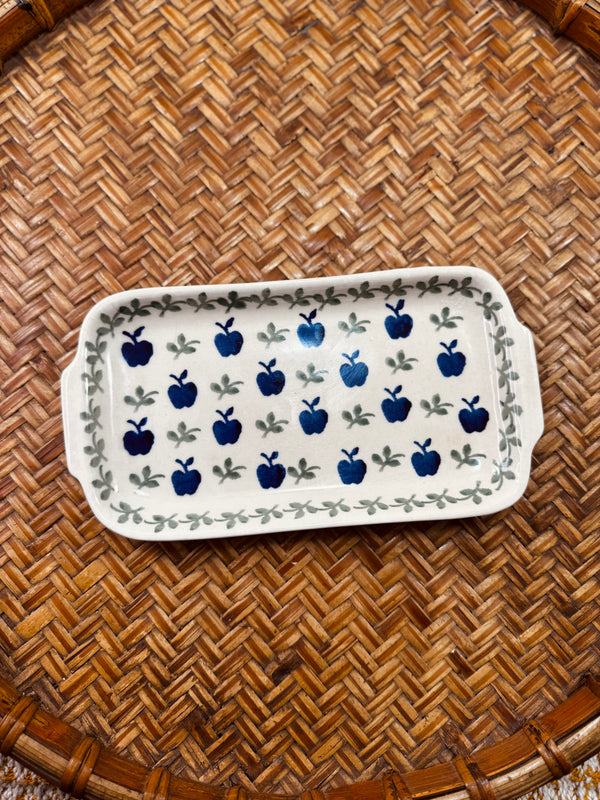 Polish Pottery Blue Apple Trinket Tray