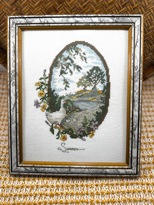 Framed Vintage “Summer” Goose Needlepoint