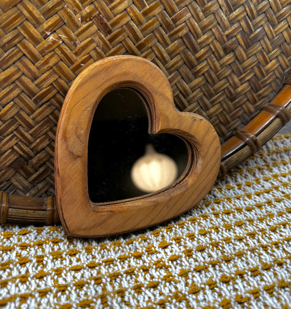 5” Vintage Wooden Heart Mirror