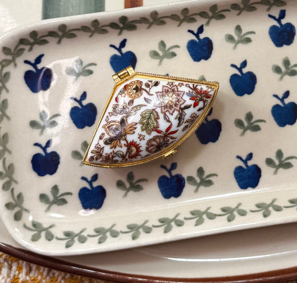 Vintage Fan-Shaped Cloisonné Trinket / Pill Box